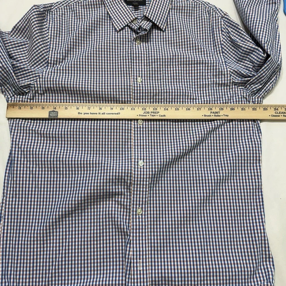 Banana Republic Non Iron Slim Fit Check Dress Shirt Mens Large Blue Orange